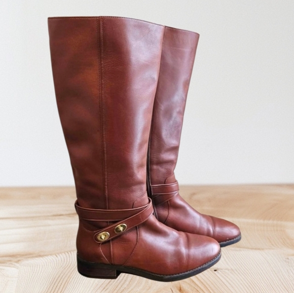 Coach Shoes - Coach Essex Women Brown Leather TALL Knee High HARNESS Fashion RIDING